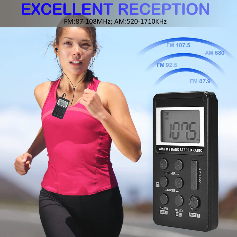 SWDSTP AM/FM Personal Portable Radio, Pocket Radio with Digital Tuning LCD Display, Rechargeable Walkman Radio with Sterio Earphone, Small Radio with Removable Back Clip for Walking, Jogging