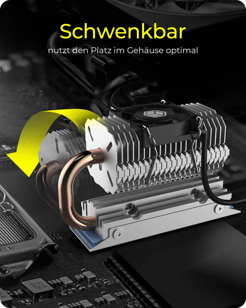 ICY BOX M.2 Heatpipe Cooler with 30 mm Fan Height for M.2 SSD (2280), Aluminum, Silver IB-M2HSF-705 2280 With Fan (Heatpipe)