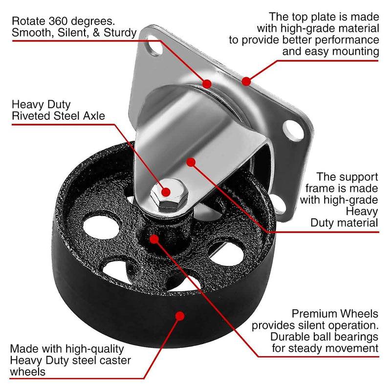 Online Best Service 4 Pack Large Steel Swivel Caster Wheel Heavy Duty 3.5" Wheel (3.5" No Brake) 3.5" No Brake