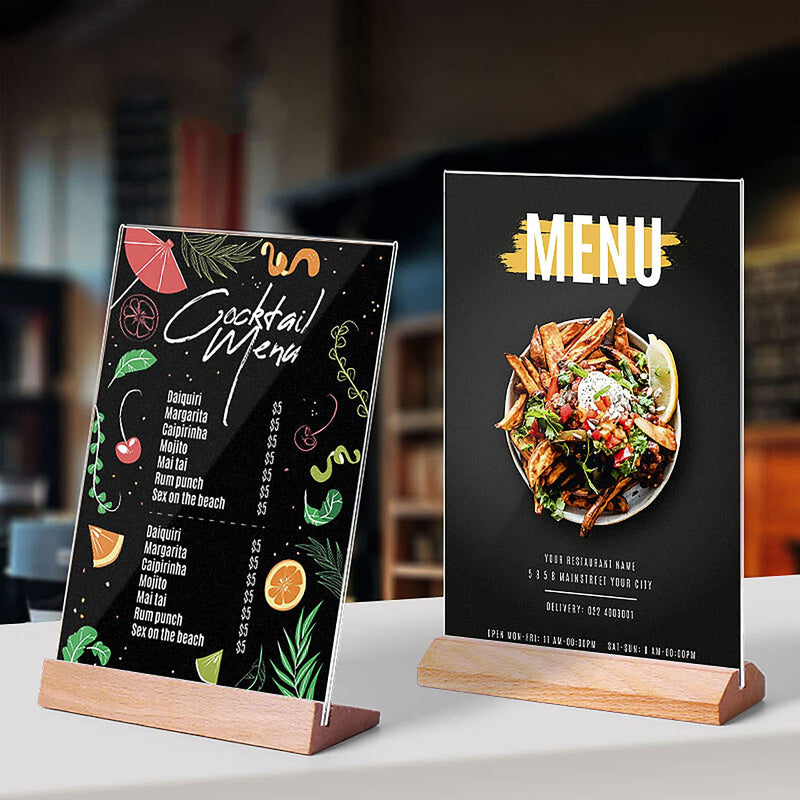 TONICE 5X7 Inch 3 Pack Acrylic Sign Holder, L Shape Clear Acrylic Frames Wood Base, Table Menu Display Stand, Flyer Display for Desk Display (Optional 8.5x11/5x7 Inch L/T Shape) 5x7 L Shape 3 Pack