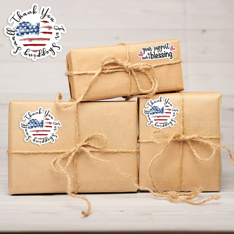 Wailozco 1.5'' America Flag Heart Thank You for Shopping Small Stickers ,Handmade Stickers,Business Stickers,Envelopes Stickers for Online Retailers,Handmade Goods,Small Business,500 Labels Per Roll