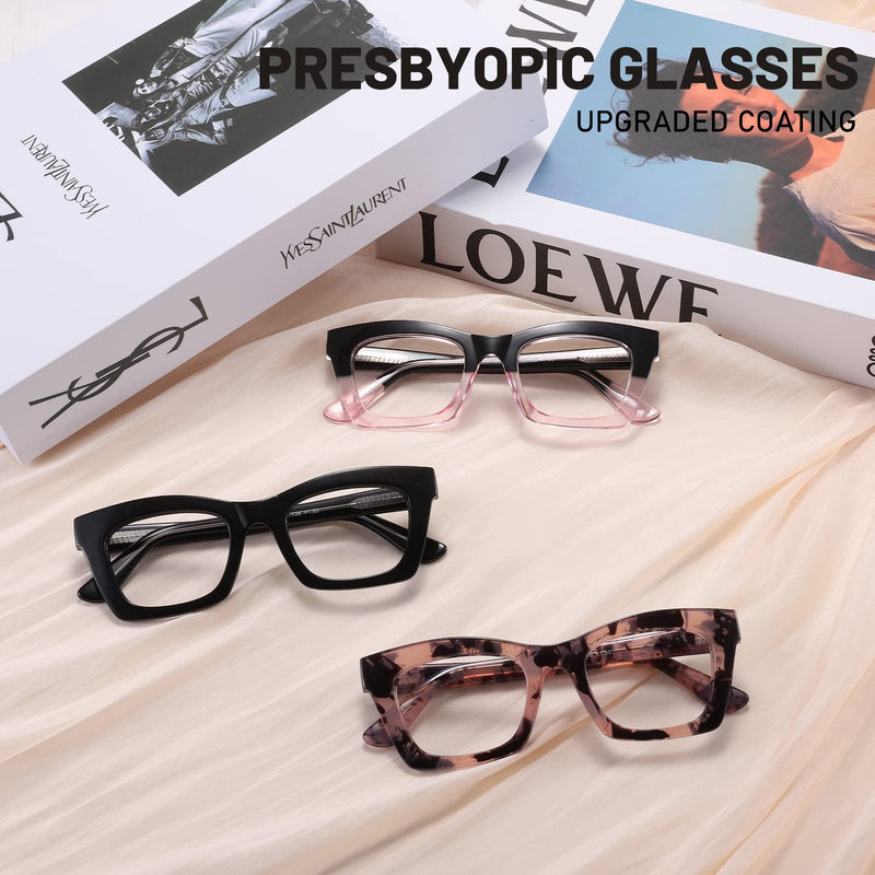 Przene 3 Pack Reading Glasses for Women Men Square Blue Light Computer Readers Premium Style 6781 Multicolor-c1 2.0 x