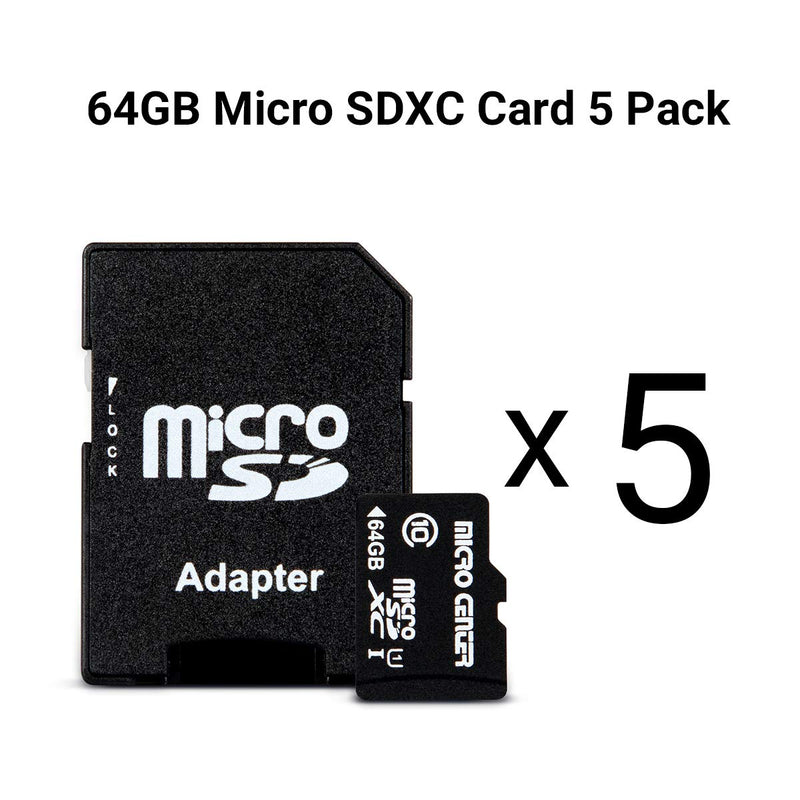 Micro Center 64GB Class 10 MicroSDXC Flash Memory Card with Adapter for Mobile Device Storage Phone, Tablet, Drone & Full HD Video Recording - 80MB/s UHS-I, C10, U1 (5 Pack) 64GB - 5 pack