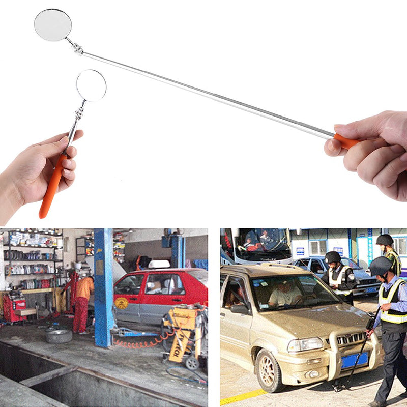 Telescoping Inspection Mirror, 3 Modes Extending Circular Retractable Handle Stainless Steel Vehicle Viewing Mirror (1#)