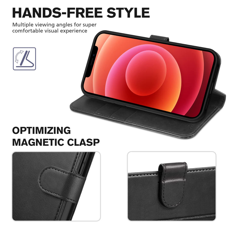 TUCCH Case for iPhone 13 Pro Wallet Case, Protective [TPU Shockproof Inner Shell], PU Leather [RFID Blocking] Card Holder Magnetic Stand Folio Cover Compatible with iPhone 13 Pro 6.1-inch 2021, Black