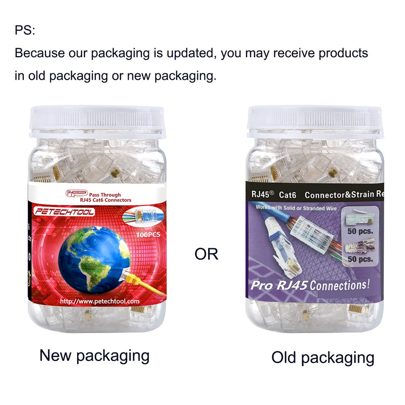 RJ45 CAT6 Pass Through Connectors Gold Plated 8P8C Plugs and Strain Relief (50xcat6plug+50xstrain Relief) Cat6 50+50pieces