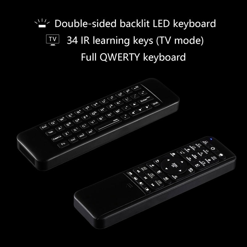 Pepper Jobs W10 GYRO Air TV Remote,QWERTY Keyboard Fly Mouse for Win 11/10, LED Backlit Keyboard Mini PC Controller, 6-Axis Gyro w/Learning Remote Control Function