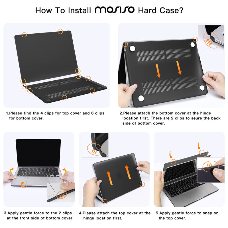 MOSISO Compatible with MacBook Air 13.6 inch Case 2022 Release A2681 M2 Chip with Liquid Retina Display Touch ID, Plastic Hard Shell Case&Keyboard Cover&Screen Protector&Storage Bag, Black