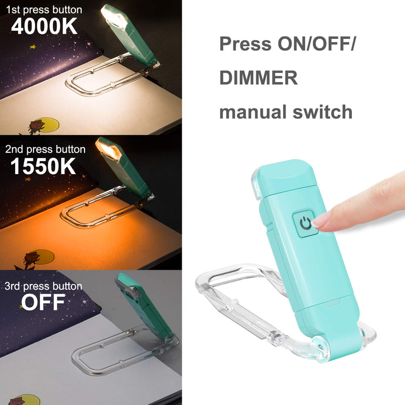 BIGLIGHT Amber Book Reading Light, LED Clip on Book Lights, Reading Lights for Books in Bed, Small Book Light for Kids, USB Rechargeable, 2 Brightness Adjustable for Eye Protection, Mint Green Mintgreen