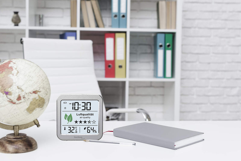 technoline WL1020 air quality monitor for monitoring indoor air quality, successor to the WL1005, temperature display, humidity display, alarm for poor air quality, silver, white single