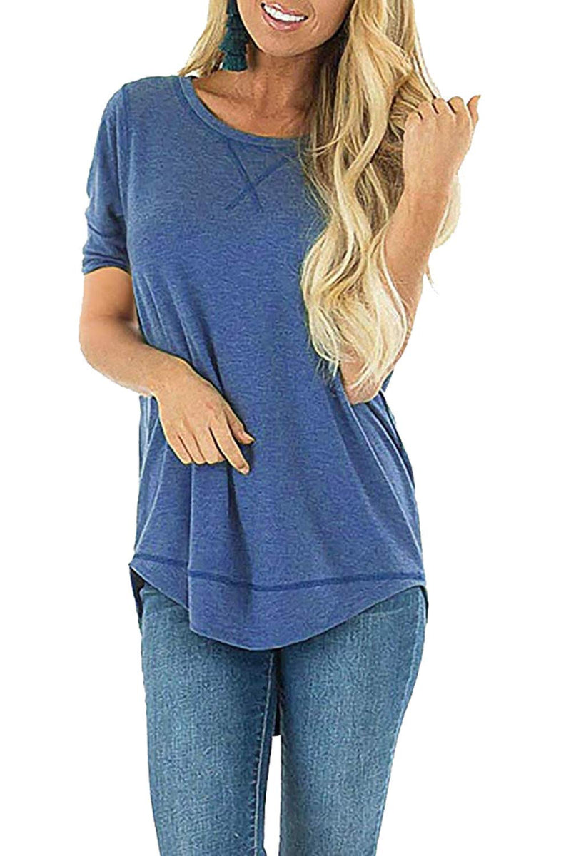 JomeDesign Summer Tops for Women Short Sleeve Side Split Casual Loose Tunic Top Small Blue