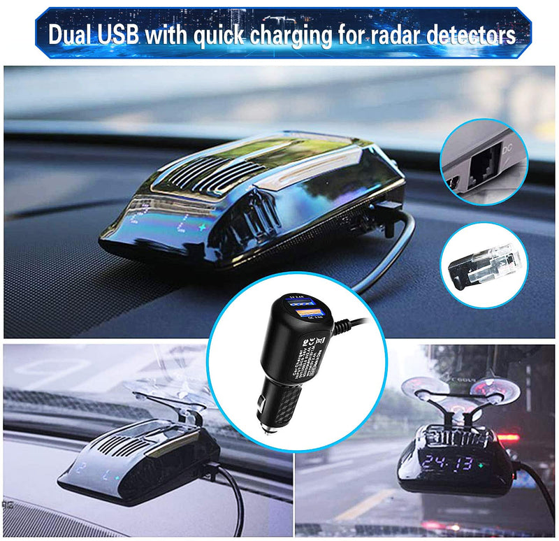 Radar Detector Power Cord,for Uniden Escort Valentine Beltronics Passport Cobra etc Radar Detector,with Dual USB QC3.0 Quick Charger(6.5ft) (RJ11QC3.0) RJ11QC3.0