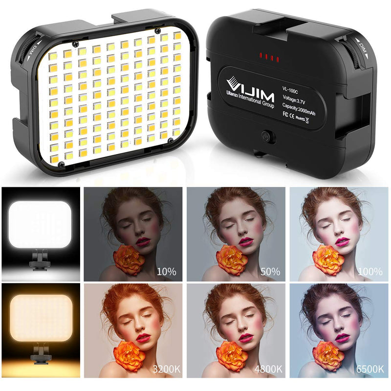 VIJIM VL100C Bi-Color LED Video Light on Camera,Mini Rechargeable 2000mAh LED Camera Lights,CRI95+ Dimmable 2500-6500K Ultra Bright Photo and Video Lighting,LED Fill Lampâ€¦ 1 piece