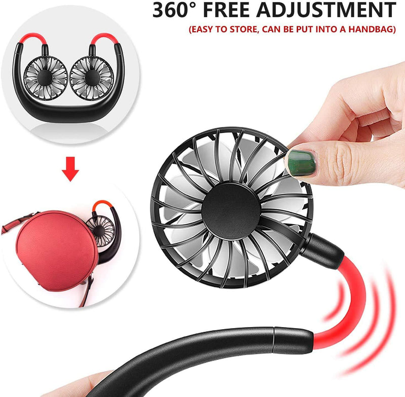 Portable Hanging Neck Sports Fan, Hands Free Personal Wearable Fan-USB Rechargeable Headphone Neckband Fan,3 Speeds,2000mAh,360 Degree Free Rotation Fit for Outdoor Office and Kitchen Black