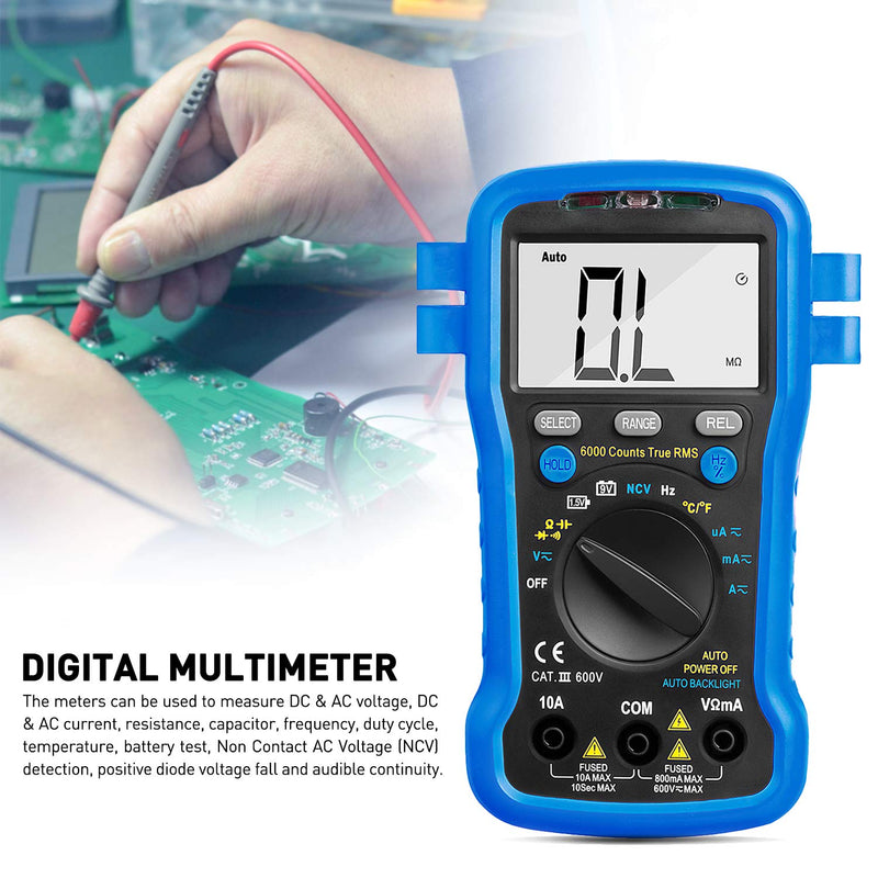 ANNMETER AN-39C Multimeter Auto-Ranging True RMS 6000 Counts Multimeter, Accurate Voltmeter Ohmmeter Capacitance Meter, Measures Voltage Current Resistance and Temperature