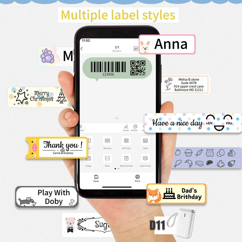 Label Maker Machine with Tape NIIMBOT D11 Portable Bluetooth Handheld Label Printer Included Multiple Templates Available for Phone Pad Easy to Use Home Office Organization USB Rechargeable-Green Green