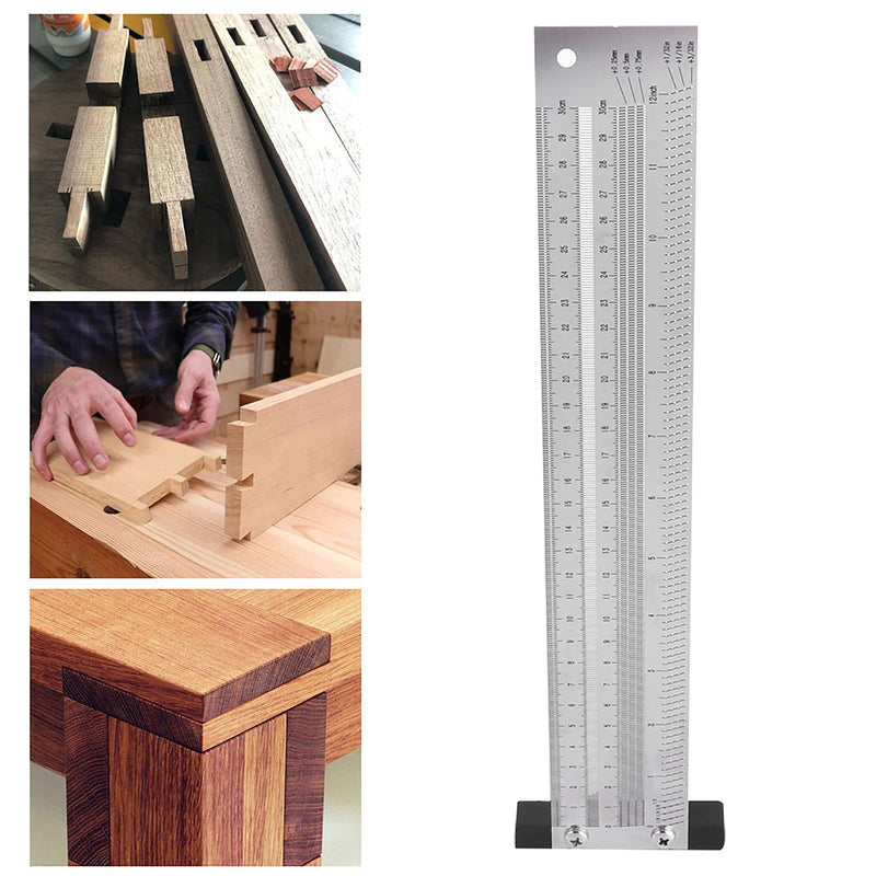 Ultra Precise Marking T-Rule Stainless Steel Marking Ruler Woodworking Scribing Gauge Carpenter Scribing Line Ruler with Mechanical Pencil(12in)