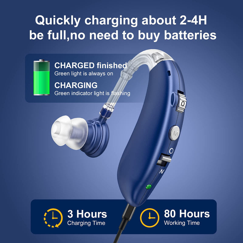 Rechargeable Hearing Aid for Seniors, LIGINN Hearing Amplifier Aids, Sound Amplifier Device with Noise Cancelling,Digital Ear for Hearing Loss Tinnitus,Invisible Ear with Volume Control Blue
