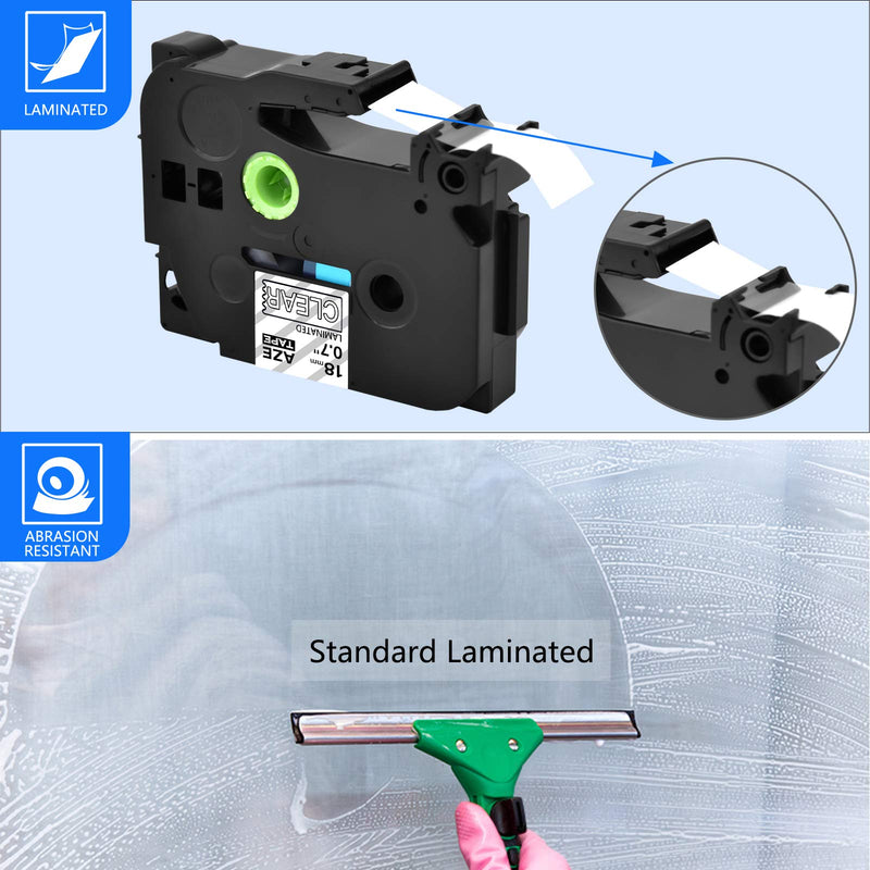 GREENCYCLE 2 Pack White on Clear Laminated Label Tape Compatible for Brother AZE 145 TZe145 TZ145 18mm 3/4 inch x 26.2 ft Labeling Replacement for P-Touch PT-P700 PT-D600 PT-D400 Label Maker 3/4" (18mm) width x 26.2 feet (8m) length