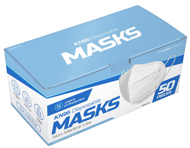 Lyka Distribution KN95 Face Masks - 50 Pack - 5 Layer Protection Breathable KN95 Face Mask - Filtration>95% with Comfortable Elastic Ear Loop | Non-Woven Polypropylene Fabric