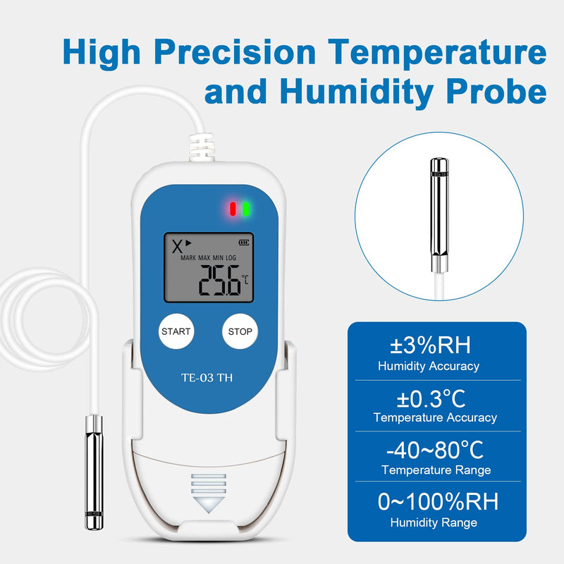 ThermElc TE-03 ETH Temperature Humidity Logger High Precision Digital Probe, Accuracy up to ±0.3°C, Automatic PDF CSV Report, LED Warning Light, Ideal for Pharmaceutical Storage 1 PCS