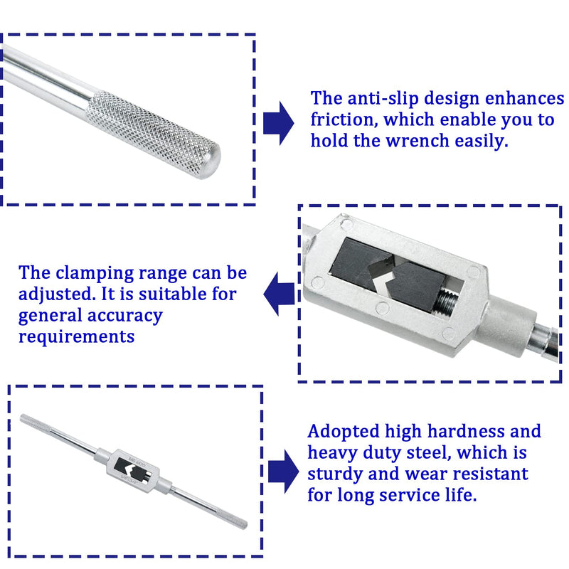 Bitray M6-M20 Adjustable Tap Wrench 1/4 inches-3/4 inches Reamer Steel Adjustable Wrench Hand Tool Hand Taps Holder Tapping Reamer Tools for Metalworking