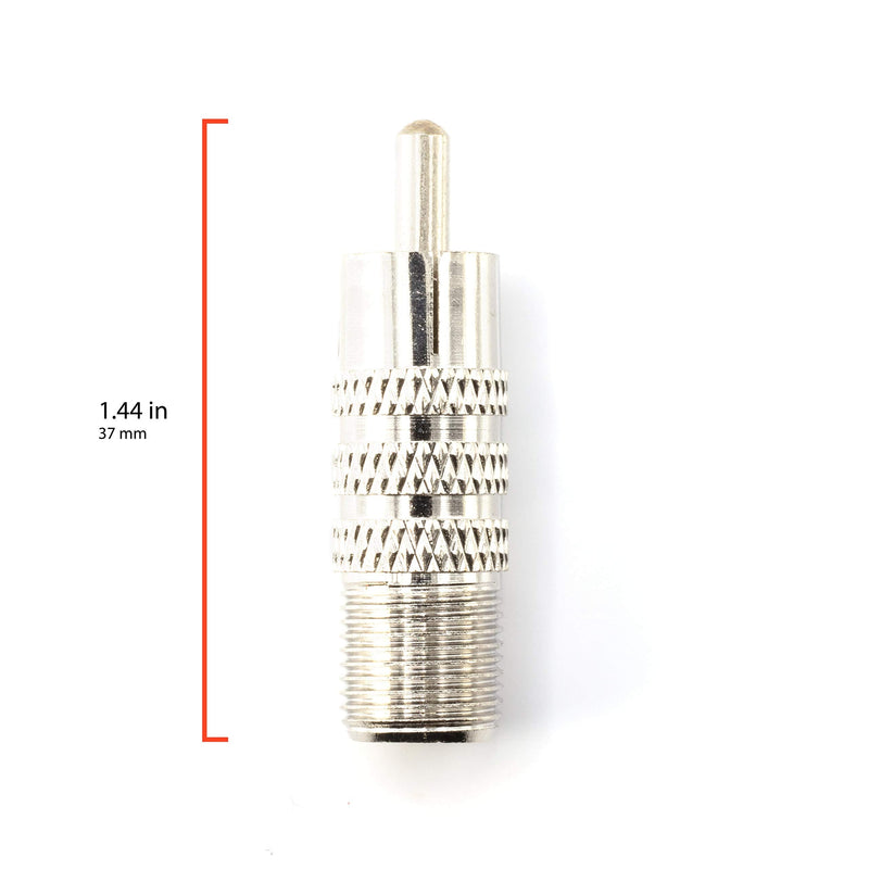RF (F81) and RCA Coaxial Adapter - RCA Male to Female F81 (F-Pin) Connector, Adapter, Coupler, and Converter - for RG11, RG6, RG59, RG58, SDI, HD SDI, CCTV - 4 Pack Silver RCA Male