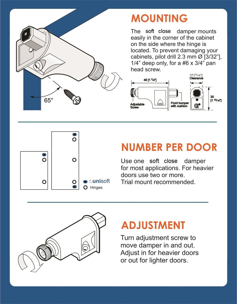 Rok Hardware 25 Pack Soft Close Damper for Cabinet Doors/Compact /SoftClose Cabinet Adapter/Hardware/Polished Nickel/Hinge SCD103