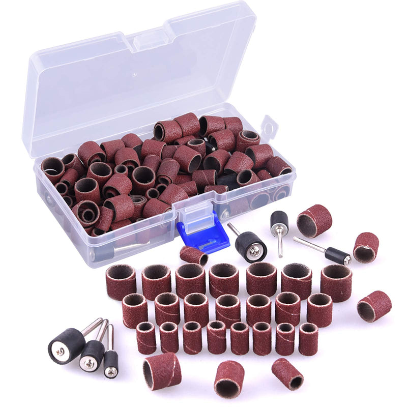 AUSTOR 132 piece sanding sleeve set with free box including 120 pieces sanding bands and 12 pieces sanding roller for Dremel rotary tool