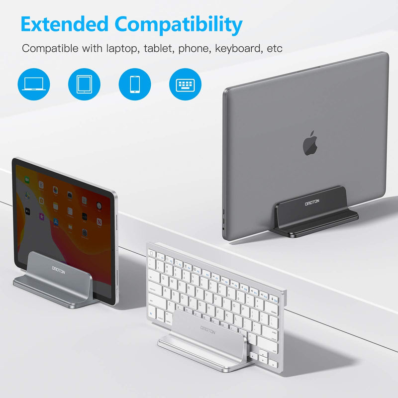 Vertical Laptop Stand Holder, OMOTON Desktop Aluminum MacBook Stand with Adjustable Dock Size, Fits All MacBook, Surface, Chromebook and Gaming Laptops (Up to 17.3 inches), Black