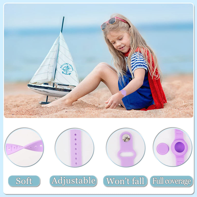 Kids Waterproof Airtag Bracelet Compatible with Apple AirTag, Hidden Silicon Protective Case for Air Tag GPS Tracker Holder, Adjustable Anti-Lost Watch Band for Toddler Child (Pink & Purple) Pink&Purple