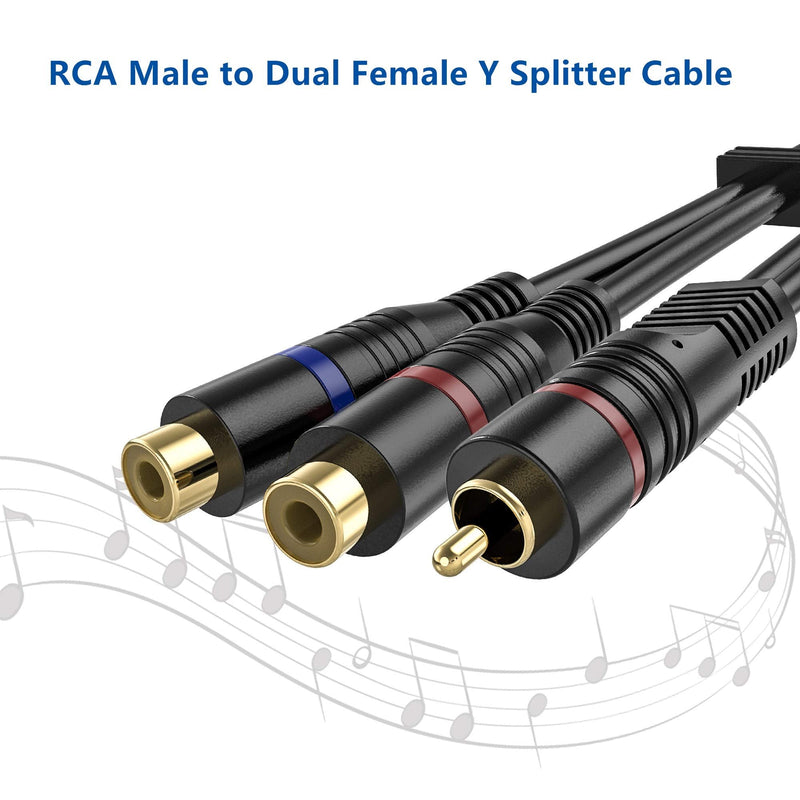 RCA Splitter, 2 Pack RCA Male to Dual RCA Female Y Splitter Cable Stereo to Mono Adapter, 8 Inches Gold Plated Audio Cable Cord RFAdapter for Subwoofer Speaker