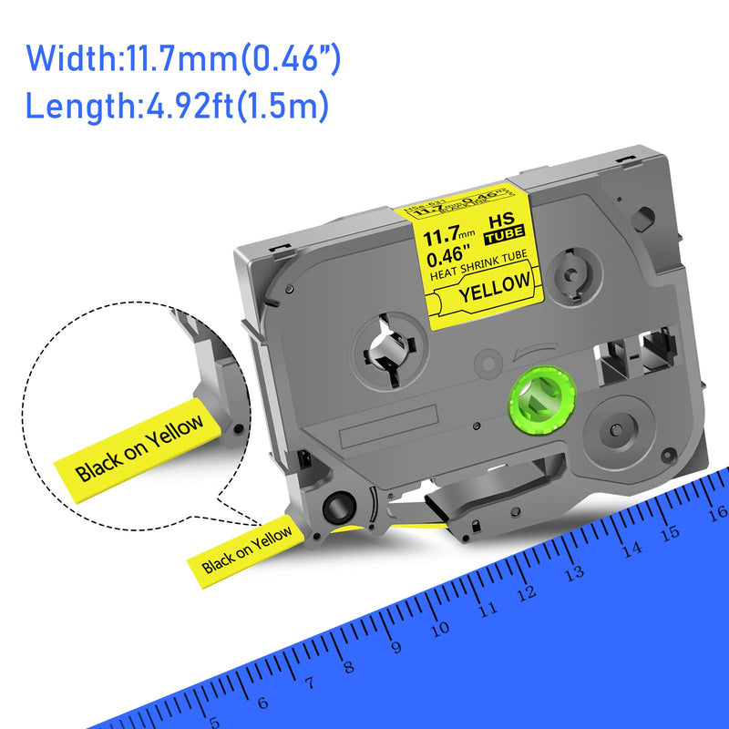 SuperInk 3 Pack Compatible for Brother HSe-631 HSe631 HS-631 HS631 Black on Yellow Heat Shrink Tube Label Tape use in PT-D210 D200 D400 D450 D600 H300 P700 P900 Printer (0.46''x 4.92ft,11.7mm x 1.5m)