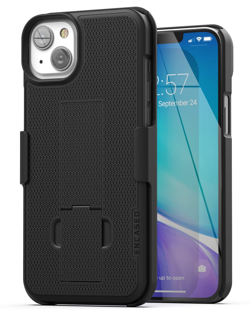 Encased DuraClip Holster Case for iPhone 14 Plus 6.7" (2022) Belt Clip with Kickstand - Black