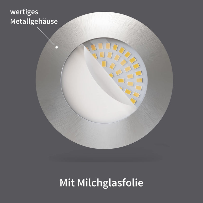 Scandinavian home Set of 3 LED recessed spotlights 230V 4.5W warm white 60mm - 70mm I Suitable for bathrooms I CRI 90 500lm 3000K 68mm I Stainless steel design with frosted glass I LED spot recessed ceiling light flat [ceiling] NN series 3x