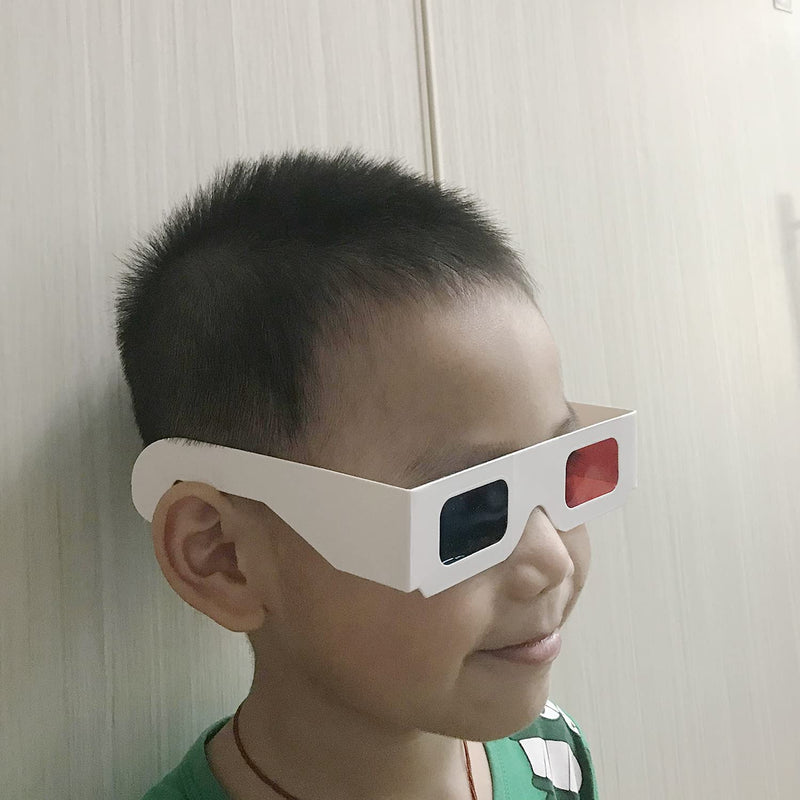 10 Pairs 3D Paper Glasses, Red and Cyan Lens in White Frame Anaglyph Cardboard for Movies - Folded in Protective Sleeve