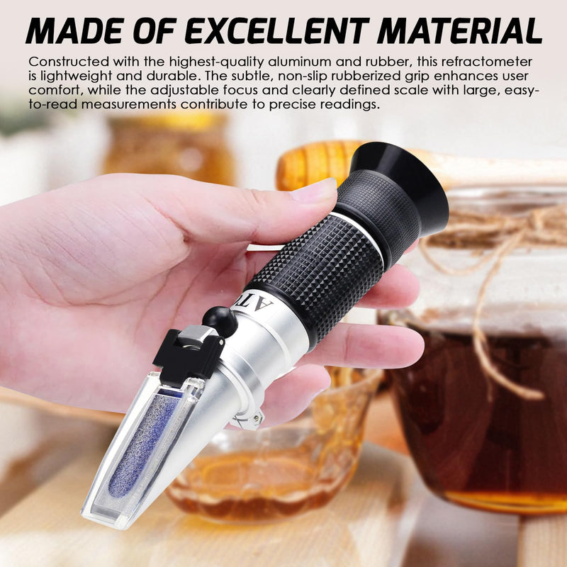 TEKCOPLUS measuring device for determining the refractive index of liquid or solid, transparent substances by refractometry. Tripled size 58-90% Brix