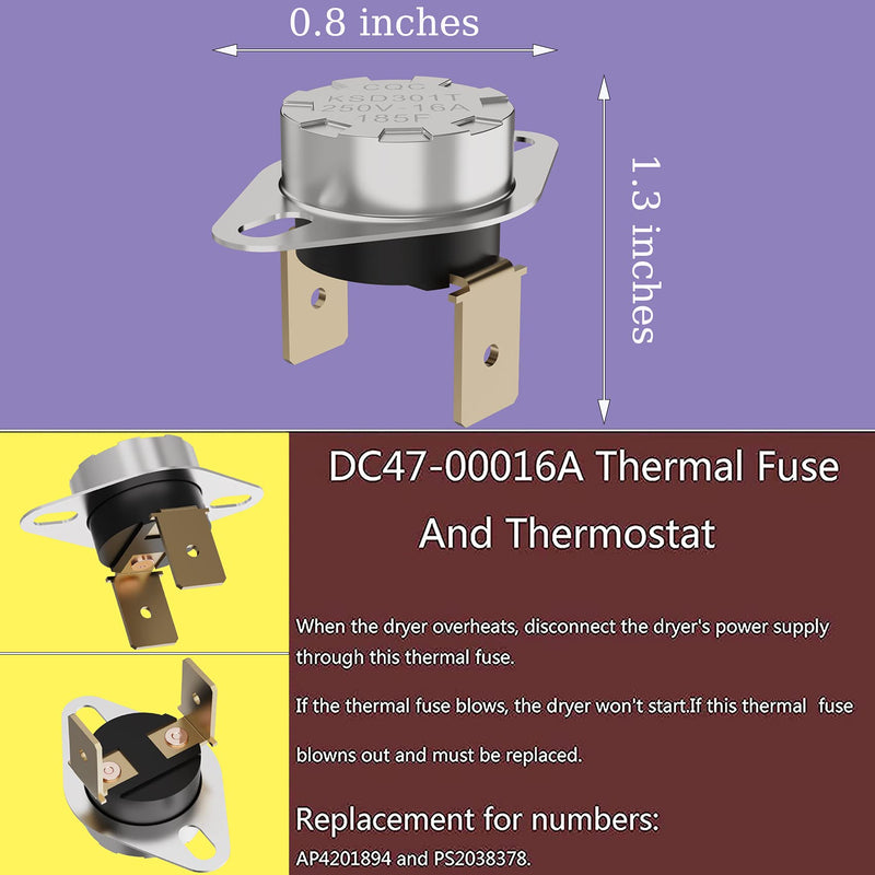 DC47-00019A Dryer Heating Element,DC96-00887A and DC47-00016A Thermal Fuse Thermostat,DC47-00018A Thermal Cut-Off Fuse Compatible With samsung dryer dv40j3000ew a2 dv45h7000ew a2  dv42h5000es(4-piece)