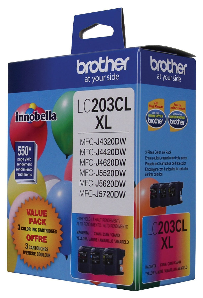 Brother Genuine High Yield Color Ink Cartridge, LC2033PKS, Replacement Color Ink Three Pack, Includes 1 Cartridge Each of Cyan, Magenta & Yellow, Page Yield Up To 550 Pages, Amazon Dash Replenishment Cartridge, LC203 Cyan-Magenta-Yellow