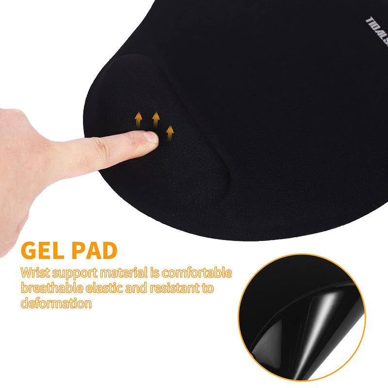 TIDALSOIL Ergonomic Mouse Pad with Gel Wrist Rest Support,Comfortable Computer Mouse Pad for Laptop,Pain Relief Mousepad with Non-Slip PU Base for Office & Home(9.84 x 9.06 inch ) Black