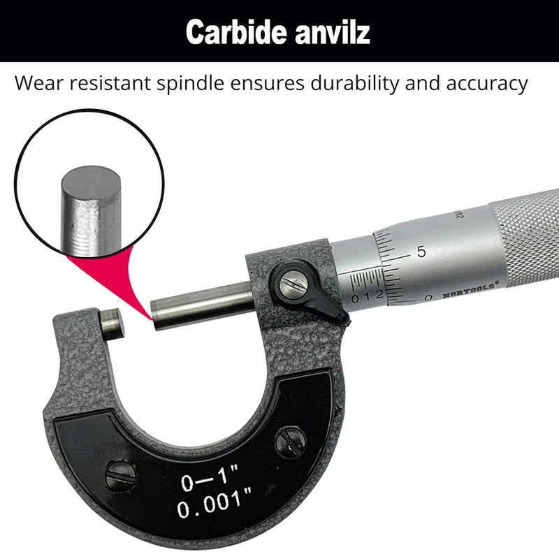 Nortools Outside Micrometer, Ratchet Stop, Lock Nut 0-1" /0.001" Precision Machinist Tool