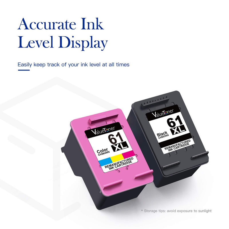 Valuetoner Remanufactured Ink Cartridges Replacement for HP 61XL 61 XL to use with Envy 4500 Deskjet 1000 1056 1510 1512 1010 1055 OfficeJet 4630 Series Printer (1 Black, 1 Tri-Color)