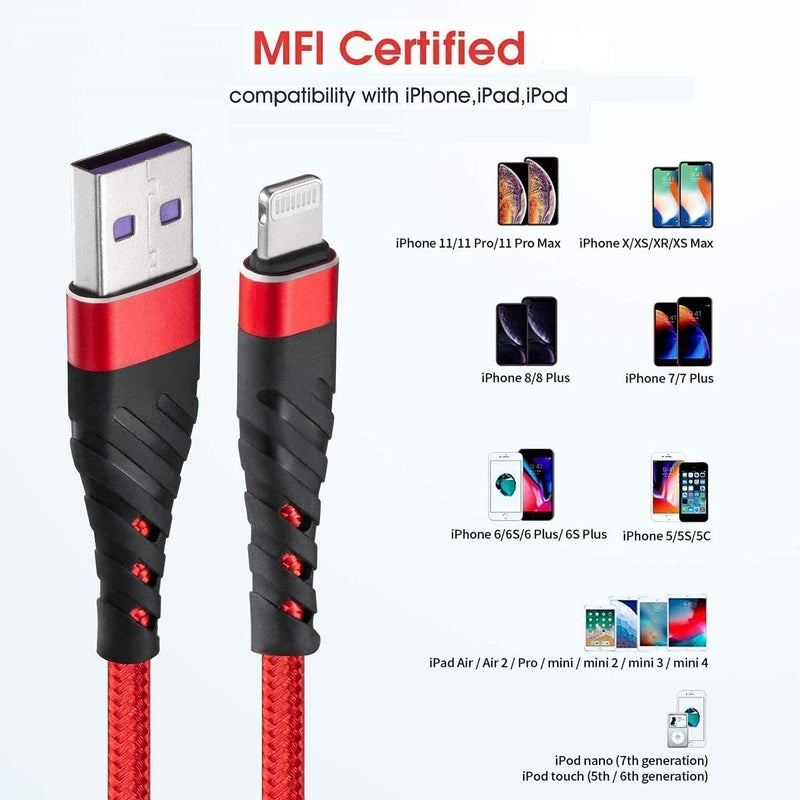 (2 Pack) iPhone Charger 10ft for [ MFi Certified],CyvenSmart 10 Foot Long Lightning Cable Fast Charging Cord 10 Feet for iPhone 12/12 Pro/11/11 Pro/11 Pro Max/XS/XS Max/XR/X/8/8 Plus/7/7 Plus/6 Plus red