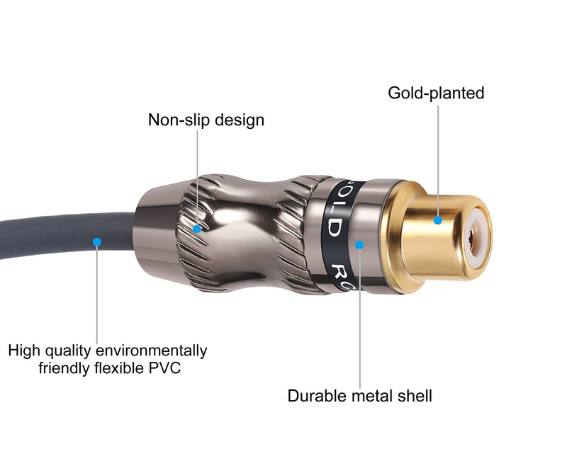 Devinal RCA Splitter, RCA 1 Male to 2 Female Cable Adapter, Stereo Audio RCA Y-Cable Heavy Duty, subwoofer Splitter Gold Plated 10" (25 cm) M-2F