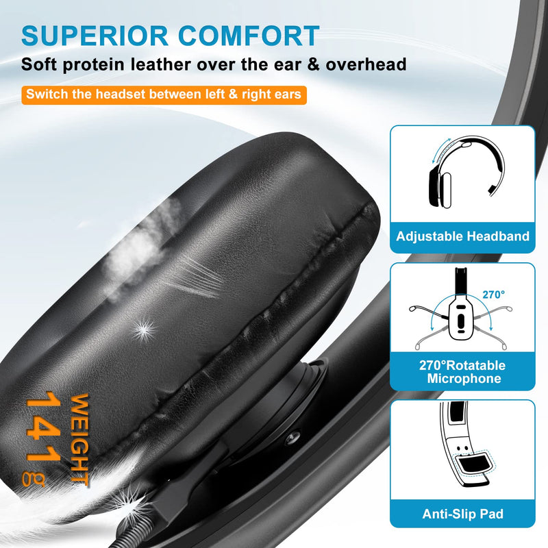 LEAYU Bluetooth Headset, Trucker Bluetooth Headset with Noise Canceling Microphone & Mute Button - Up to 35Hrs Talktime, Wireless Headphones for PC Computer Cell Phone Driver Home Office Work