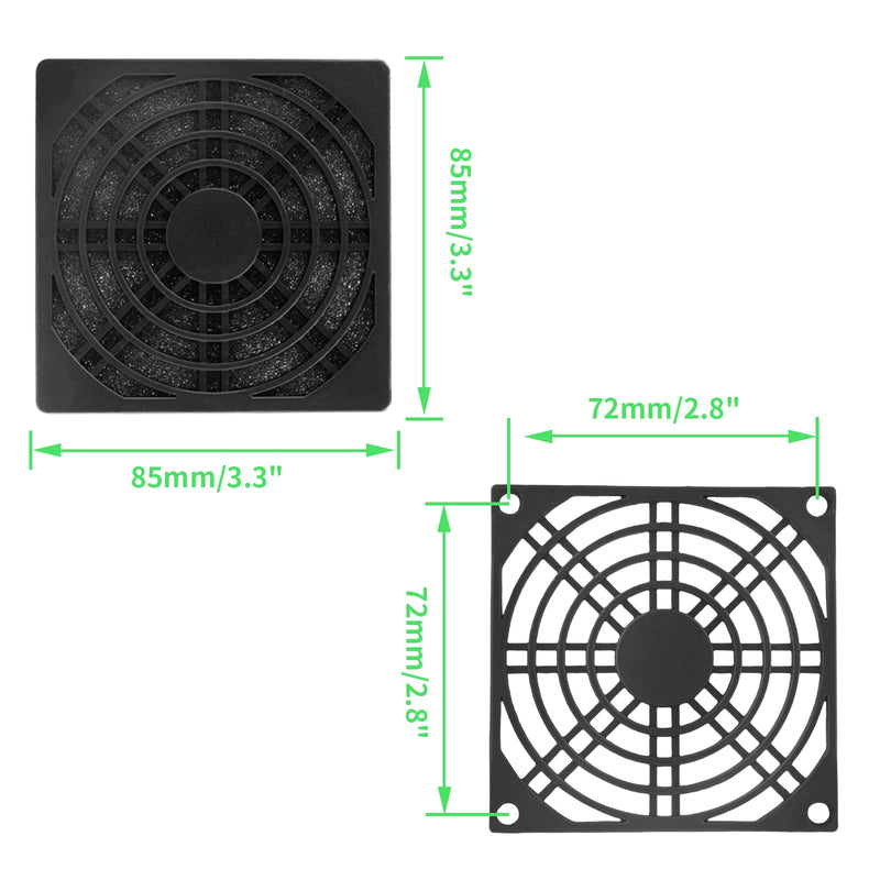 Unlorspy 6 Pcs Black Cooling Fan Filter 80 mm Square Plastic Case Fan Filter Cover PC Computer Case Mesh