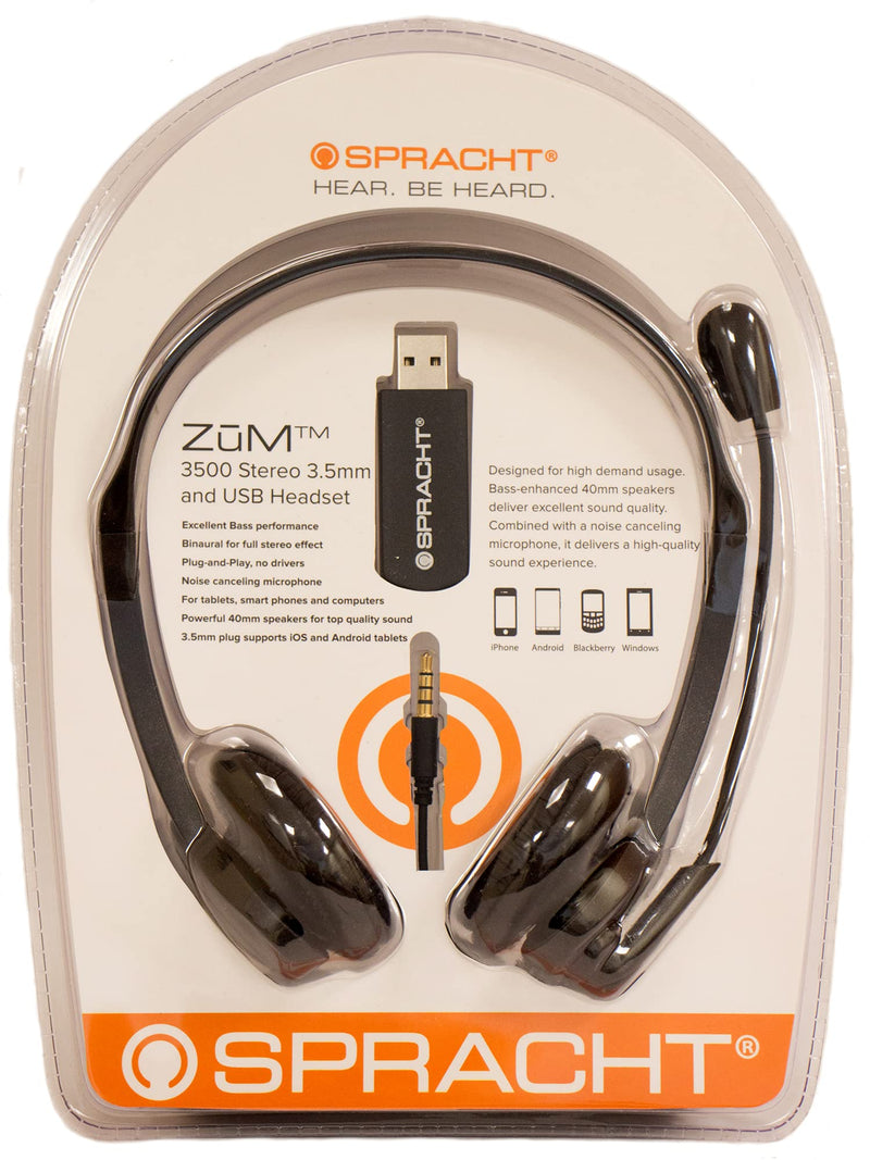 Spracht Zum 3500 Stereo 3.5mm and USB Dual Ear Universal Headset, Black