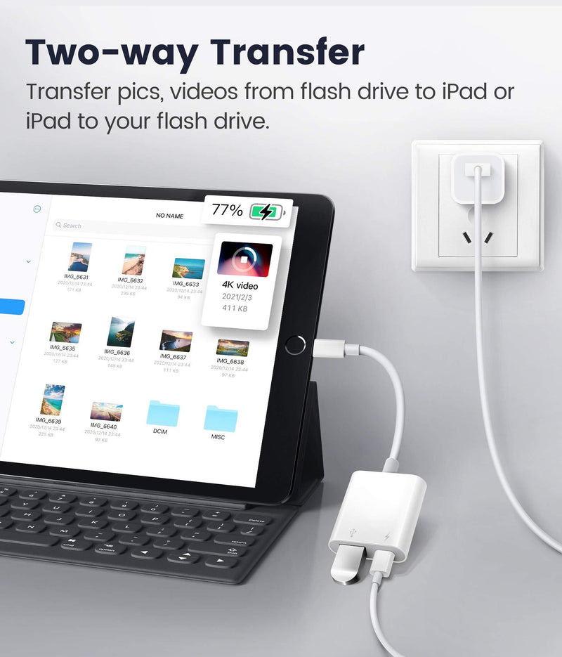 USB Adapter for iPhone/iPad,Fubiaofei Female USB Adpater to iPad Compatible with iPhone and iPad,iPad USB3 Adapter with Charging Port,Plug and Play,No App Required