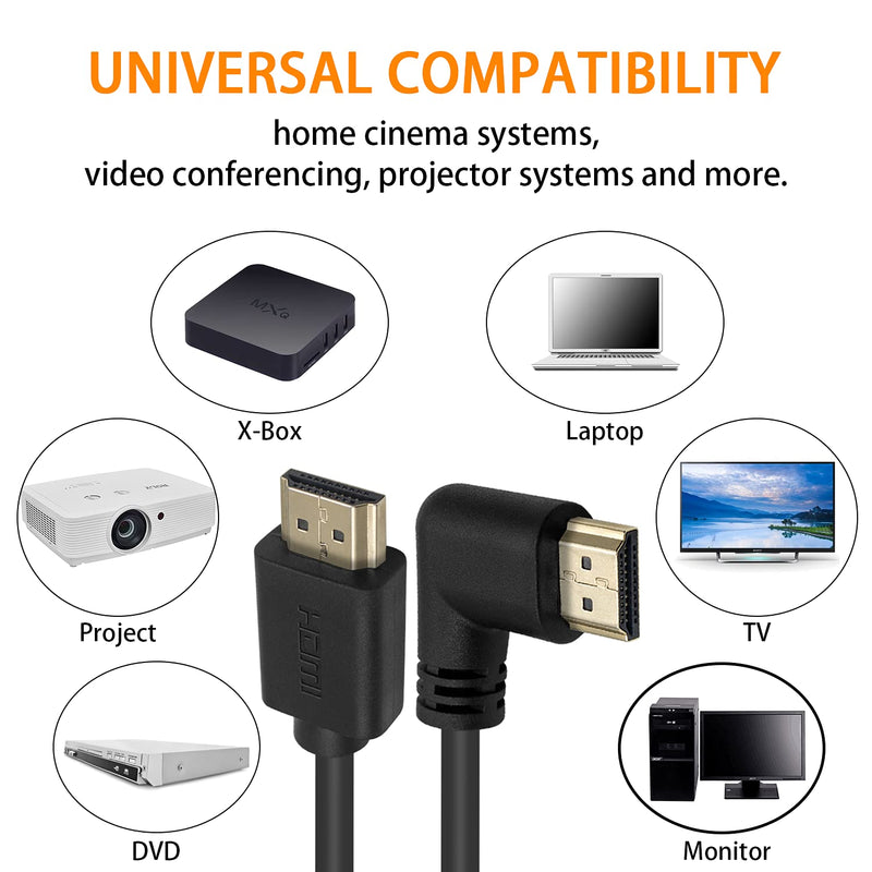 Poyiccot HDMI 2.0 Male to Male Cable 90 Degree, 2 Feet / 60cm Gold Plated High Speed HDMI Male to Male Right Angle Cable 60Hz, 4K 2K (M/M Right)