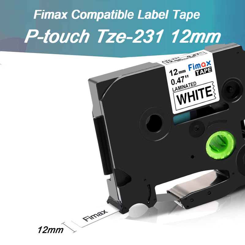 Fimax Compatible Label Tape Replacement for Brother TZe-231 TZe231 P-Touch PTD210 PTH110 PTD600 PT-D400 Cube Label Makers (12mm 0.47 Black on White,10PK) 10